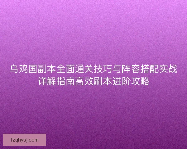 乌鸡国副本全面通关技巧与阵容搭配实战详解指南高效刷本进阶攻略