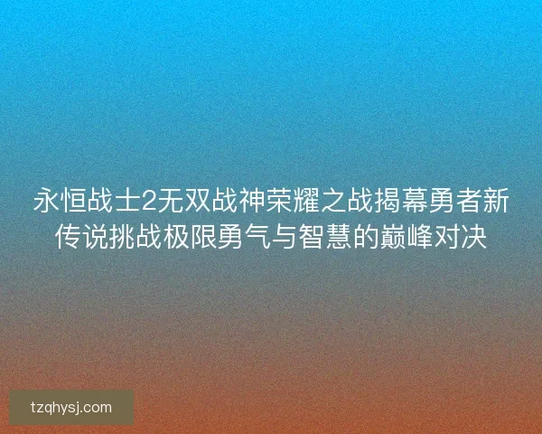 永恒战士2无双战神荣耀之战揭幕勇者新传说挑战极限勇气与智慧的巅峰对决