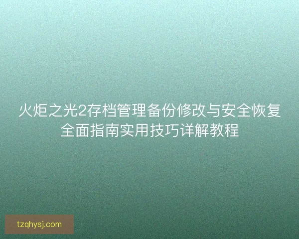 火炬之光2存档管理备份修改与安全恢复全面指南实用技巧详解教程