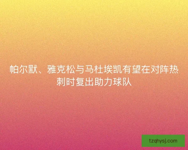 帕尔默、雅克松与马杜埃凯有望在对阵热刺时复出助力球队