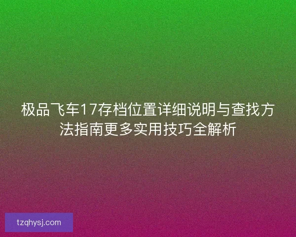 极品飞车17存档位置详细说明与查找方法指南更多实用技巧全解析